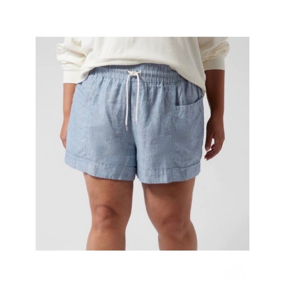 Athleta Women's Cabo Linen 4" Short Chambray Blue Size 20 Summer Casual Comfort